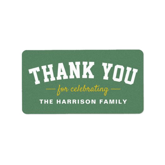 Tailgate baby shower sportief geel bedankt etiket (Voorkant)