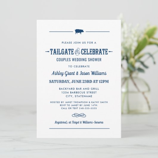 Tailgate en Celebrate Navy Blue Wedding Shower Kaart (Staand voorkant)