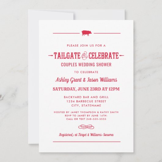 Tailgate en Celebrate Red Wedding Couples Shower Kaart (Voorkant)