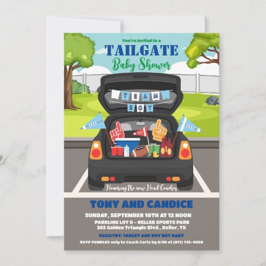 Tailgate Football Baby shower Koppels Douche Kaart (Voorkant)