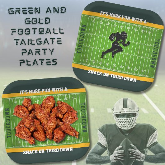 Tailgate Party Groen en Goud Football Papier Bord