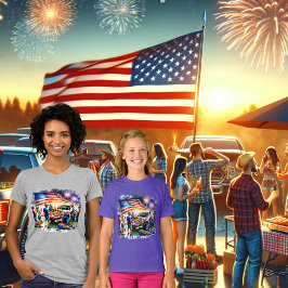 Tailgate Time Party Vrachtwagen Vuurwerk Vlag Cust T-shirt
