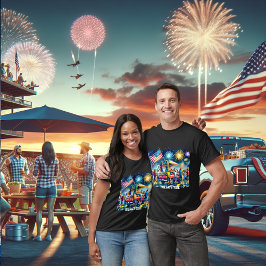 Tailgate Time Party Vrachtwagen Vuurwerk Vlag Cust T-shirt