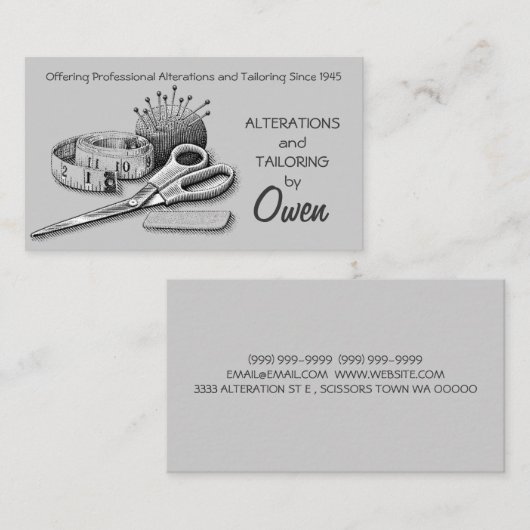 Tailor, Alterations, Tailoring, Seamstress, Tailor Visitekaartje (Voorkant / Achterkant)