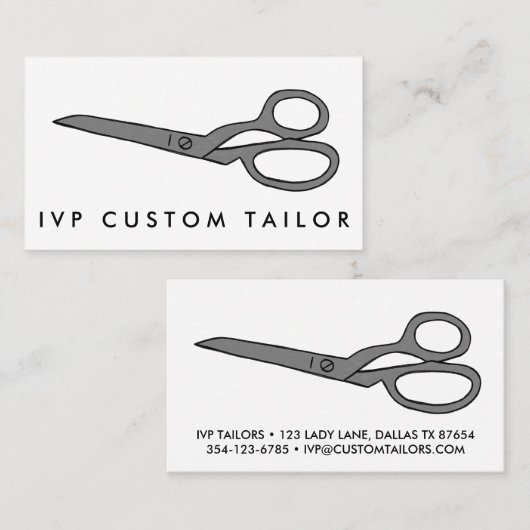 Tailor Fabric Scissors Chic Line Drawing CUSTOM Visitekaartje (Voorkant / Achterkant)