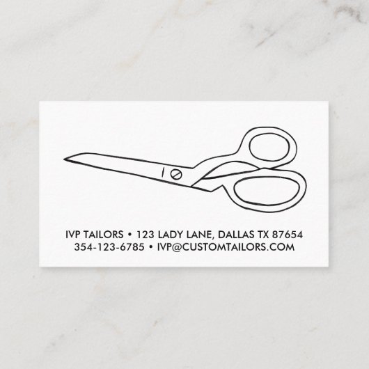 Tailor Fabric Scissors Chic Line Drawing CUSTOM Visitekaartje (Achterkant)
