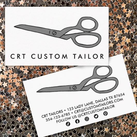 Tailor Fabric Scissors Chic Line Drawing CUSTOM Visitekaartje