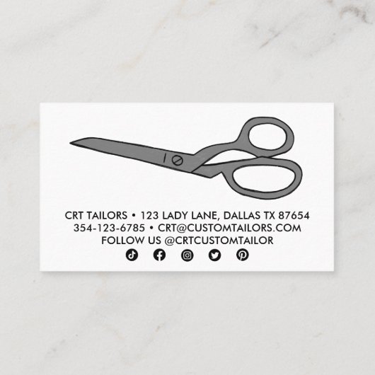 Tailor Fabric Scissors Chic Line Drawing CUSTOM Visitekaartje (Achterkant)