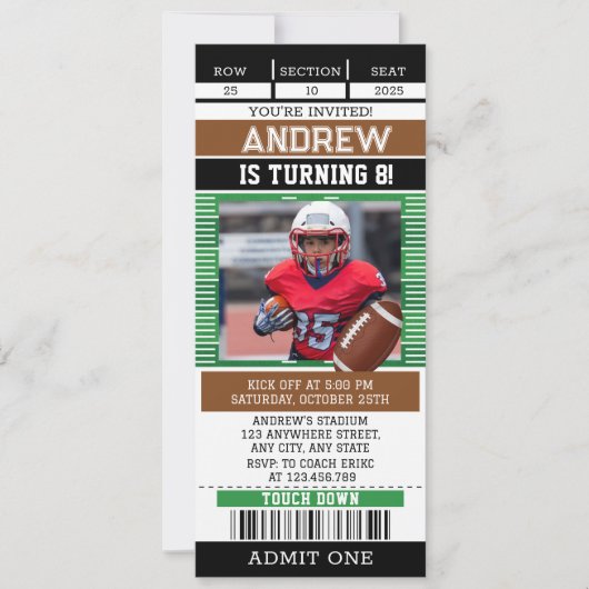 Tailored American Football Ticket met foto Kaart (Voorkant)