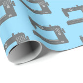 Tailor's Naaimachine Elegant Patroon Grijs Blauw Cadeaupapier (Rol Hoek)