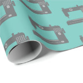 Tailor's Naaimachine Elegant Patroon Grijs Blauwgr Cadeaupapier (Rol Hoek)