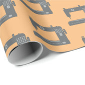 Tailor's Naaimachine Elegant Patroon Grijs Perzik Cadeaupapier (Rol Hoek)