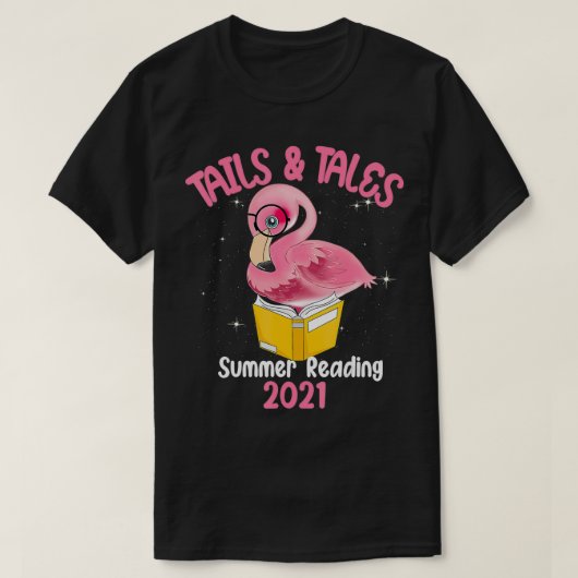 Tails and Tales Summer Reading 2021 Flamingo Book T-shirt (Design voorkant)