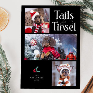 Tails & Tinsel Dog Foto Zwart Kerstmis Feestdagenkaart
