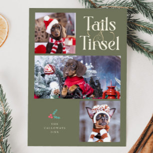 Tails & Tinsel Hond Foto Wijze Groene Kerstmis Feestdagenkaart