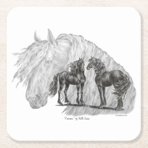 Tails van zwarte Friesian Horses Kartonnen Onderzetters