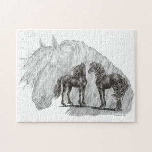 Tails van zwarte Friesian Horses Legpuzzel