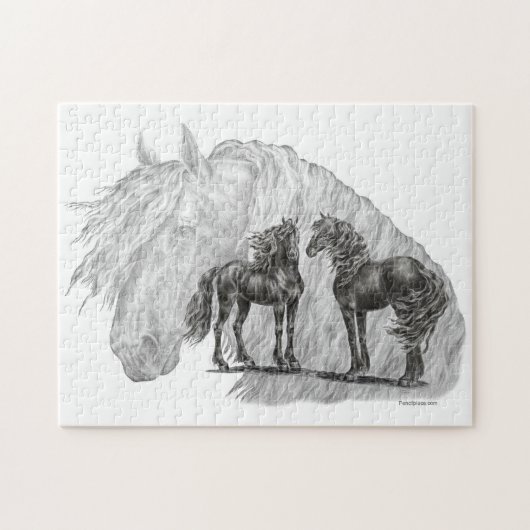 Tails van zwarte Friesian Horses Legpuzzel (Horizontaal)