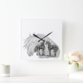 Tails van zwarte Friesian Horses Vierkante Klok (Huis)