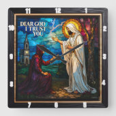 tained Glass: Dear God I Trust You Vierkante Klok (Voorkant)