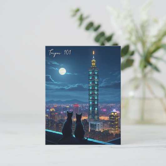 Taipei 101 katten bij nacht briefkaart (Staand voorkant)