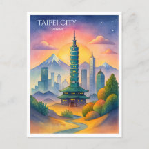 Taipei City Taiwan Skyline Waterverf