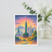 Taipei City Taiwan Skyline Waterverf Feestdagenkaart (Staand voorkant)