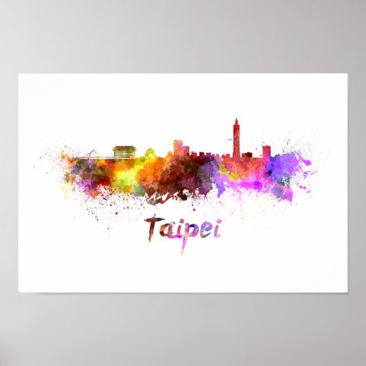 Taipei skyline in waterverf poster (Voorkant)