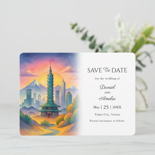 Taipei Stad Taiwan reizen bruiloft Save The Date (Staand voorkant)