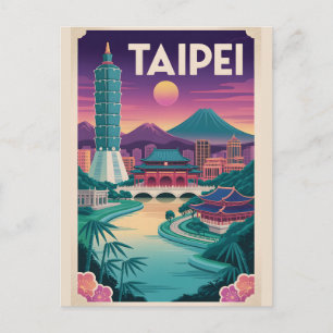 Taipei Taiwan Retro Reisposter Kunst Feestdagenkaart