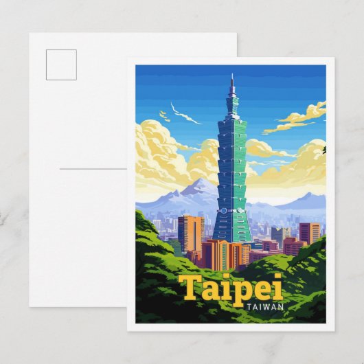 Taipei Taiwan Travel Art Vintage Illustratie Briefkaart (Voorkant / Achterkant)