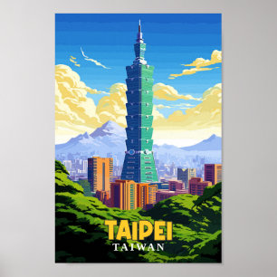 Taipei Taiwan Travel Art Vintage Illustratie Poster
