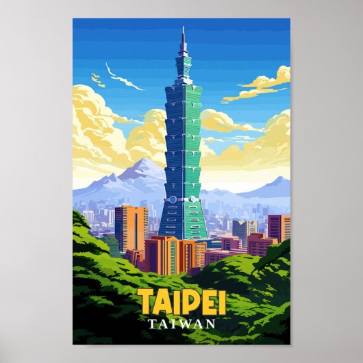 Taipei Taiwan Travel Art Vintage Illustratie Poster (Voorkant)