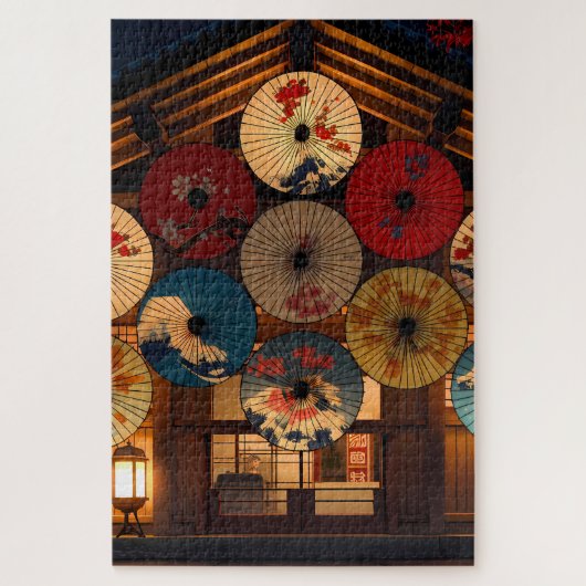 Taisho Romantische Nacht met geschilderde Wagasa Legpuzzel (Verticaal)