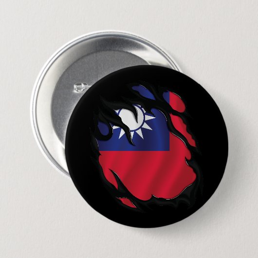 Taiwan gescheurde vlag ronde button 7,6 cm (Voorkant /achterkant)