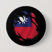 Taiwan gescheurde vlag ronde button 7,6 cm (Voorkant)