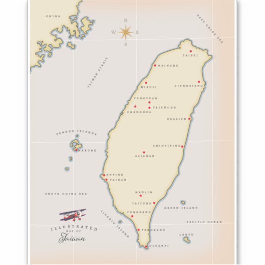 Taiwan Vintage Kaart Sticker (Voorkant)