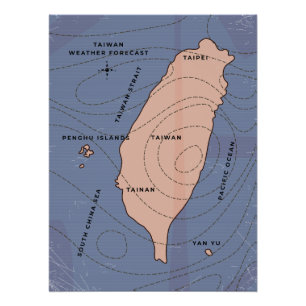 Taiwan vintage weerkaart perfect poster