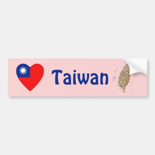 Taiwan Vlag Hart + Landkaart Bumpersticker (Voorkant)