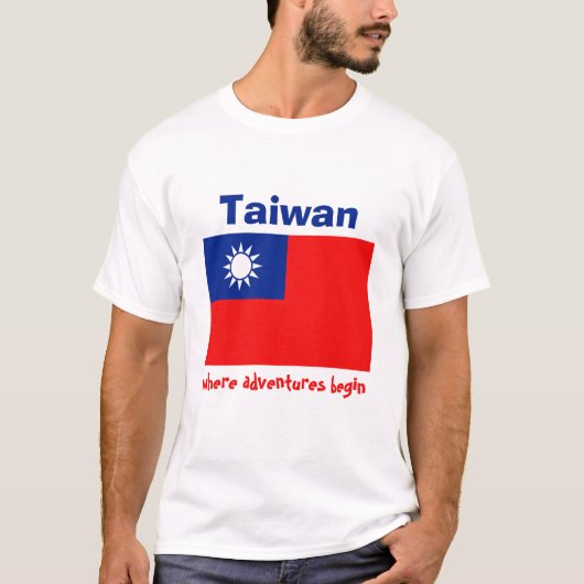 Taiwan Vlag + Kaart + Tekst T-shirt (Voorkant)