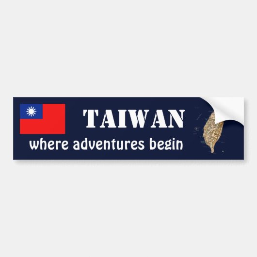 Taiwan Vlag + Landkaart Bumpersticker (Voorkant)