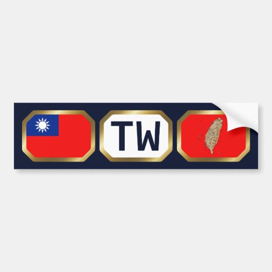 Taiwan Vlag Landkaart Code Bumpersticker (Voorkant)