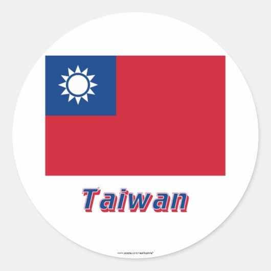 Taiwan Vlag met naam Ronde Sticker (Voorkant)