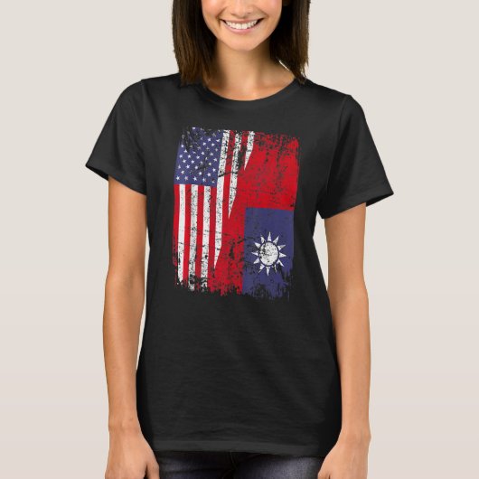 Taiwanese Roots halve Amerikaanse vlag Verenigde S T-shirt (Voorkant)