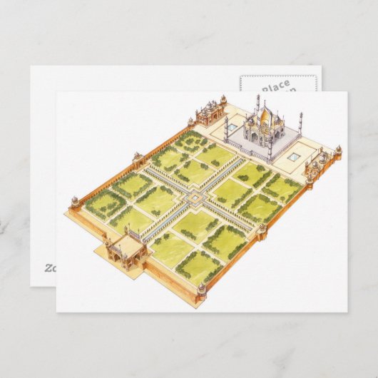 Taj Mahal. Adra India. Tomb en tuinen Briefkaart (Voorkant / Achterkant)