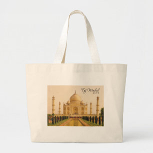 Taj Mahal Agra India Aquarel Reis Grote Tote Bag