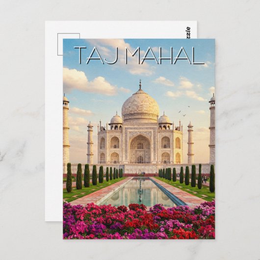Taj Mahal Agra India Bloemen Briefkaart (Voorkant / Achterkant)