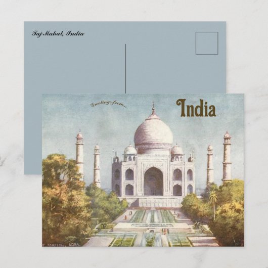  Taj Mahal Agra India Briefkaart (Voorkant / Achterkant)