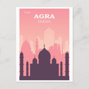  Taj Mahal Agra India City Skyline Roze Briefkaart