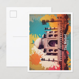 Taj Mahal Agra India Pop Kunst Reizen Illustratie Briefkaart